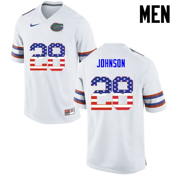 Men's NCAA Florida Gators Kylan Johnson #28 Stitched Authentic USA Flag Fashion Nike White College Football Jersey LDQ2065IX